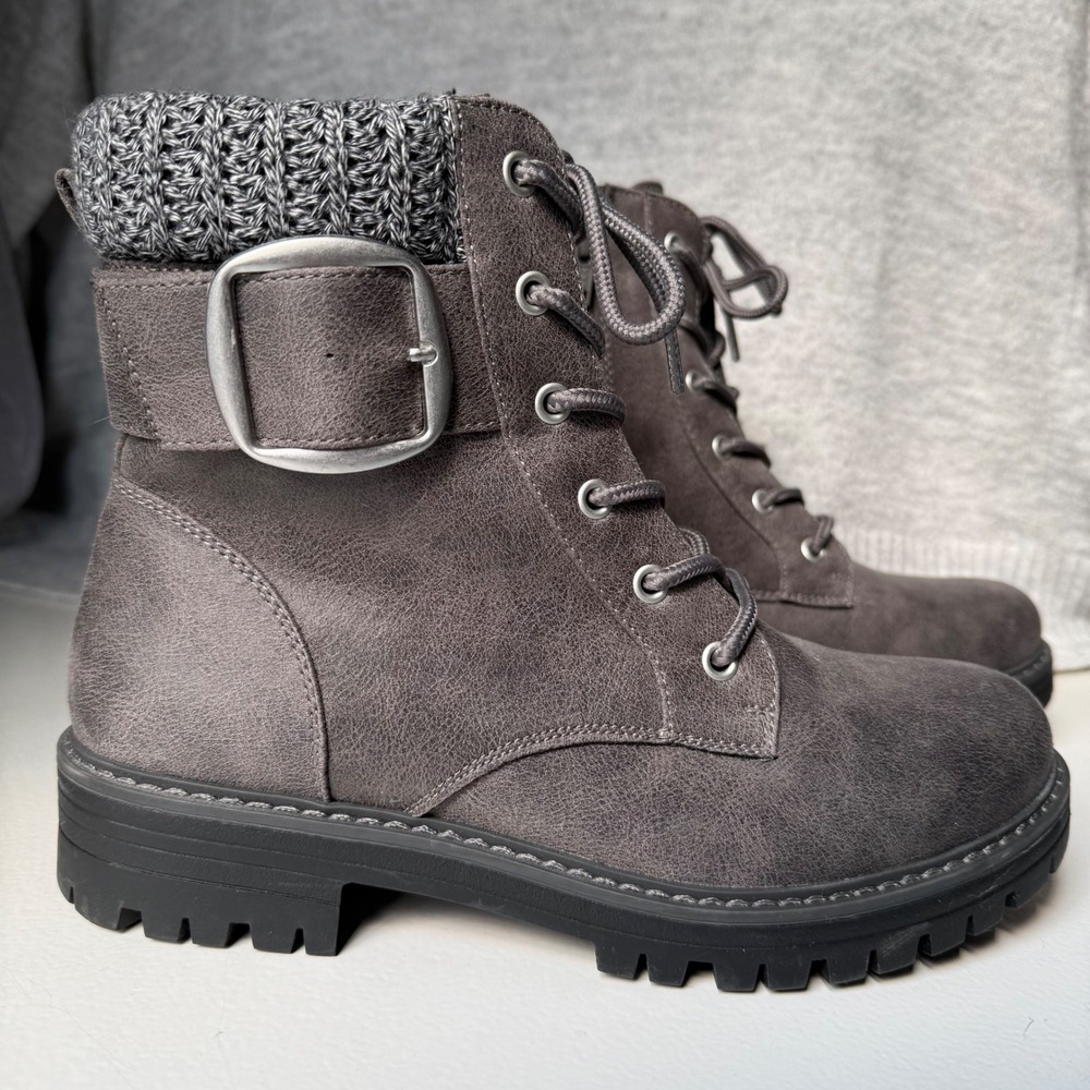 Cliffs White Mountain Women's 7.5M Mentor Grey Combat Boots Knit Collar Buckle
